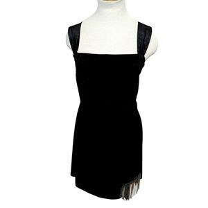 CIDER Black Velvet Mini Dress with Fringe Trim – Size 2XL